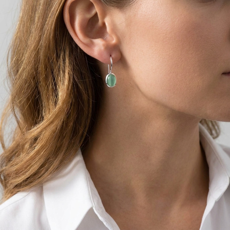 Boucles d'oreilles Pendantes Argent Aventurine 7x5mm porté