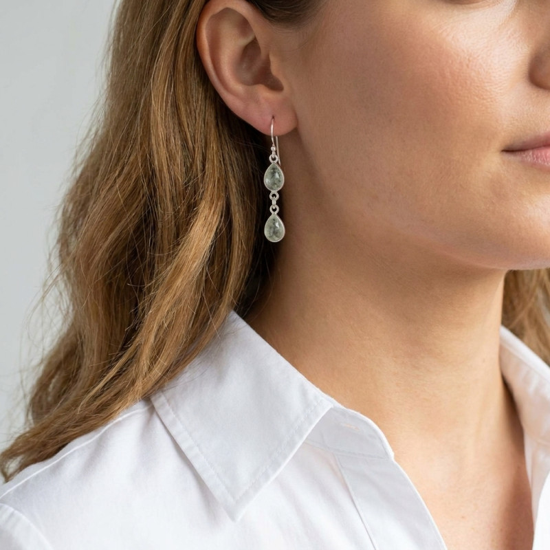 Boucles d'oreilles Pendantes Argent Aventurine poire porté
