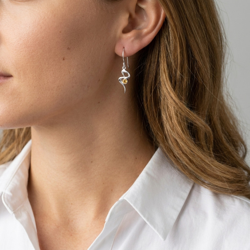 Boucles d'oreilles Pendantes Argent  Citrine Motif S porté
