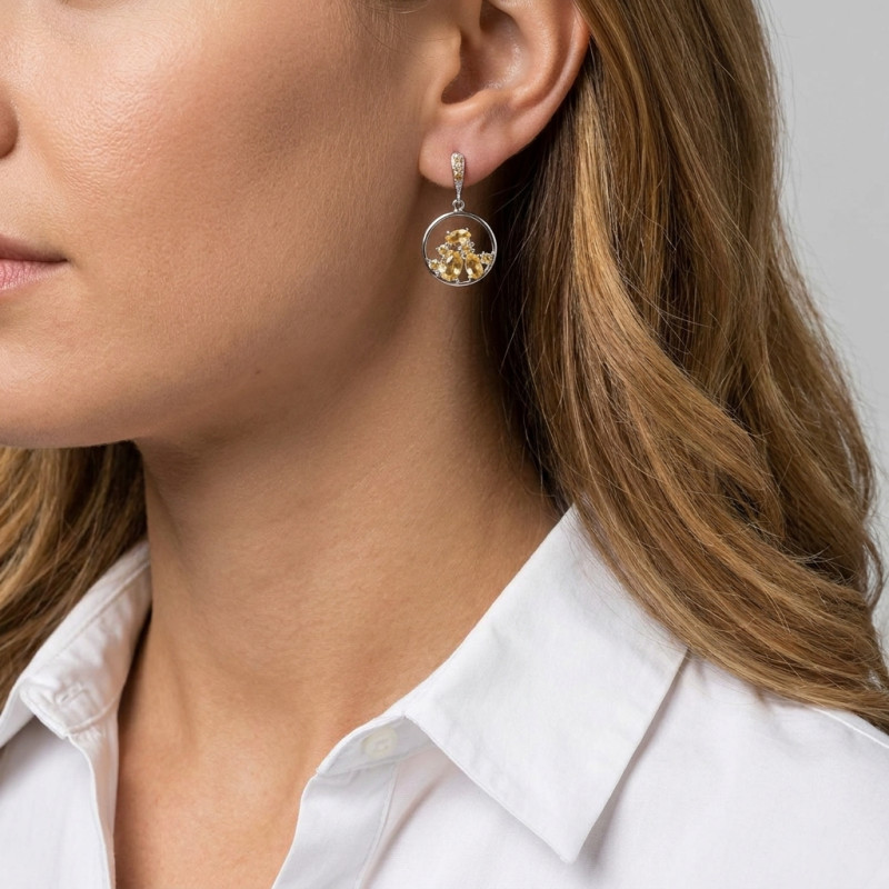 Boucles d'oreilles Pendantes Argent  Citrine porté