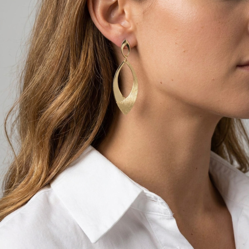Boucles d'oreilles pendantes Argent Doré 925 Navettes 2 textures porté