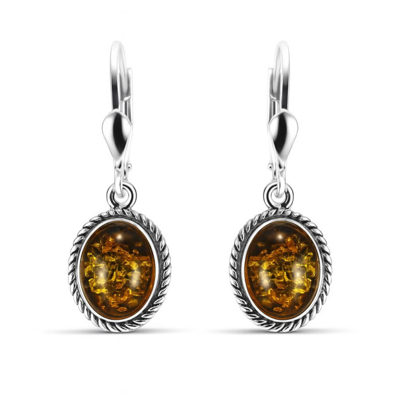 Boucles D’oreilles Pendantes Clip Avec 3 Perles D’ambre – Occasion, Style Naturel