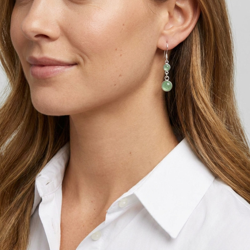 Boucles d'oreilles pendantes Argent et Aventurine porté