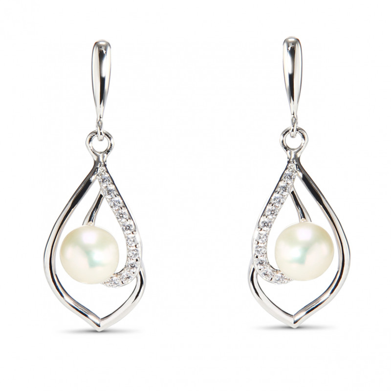 Boucles D'Oreilles Pendantes Fleur En Zircon – Argentées, Hypoallergéniques (2.4cm)