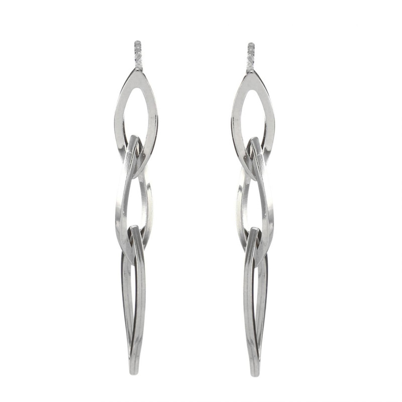 Boucles d'oreilles pendantes Argent Rhodié 3 navettes Ref. 53389