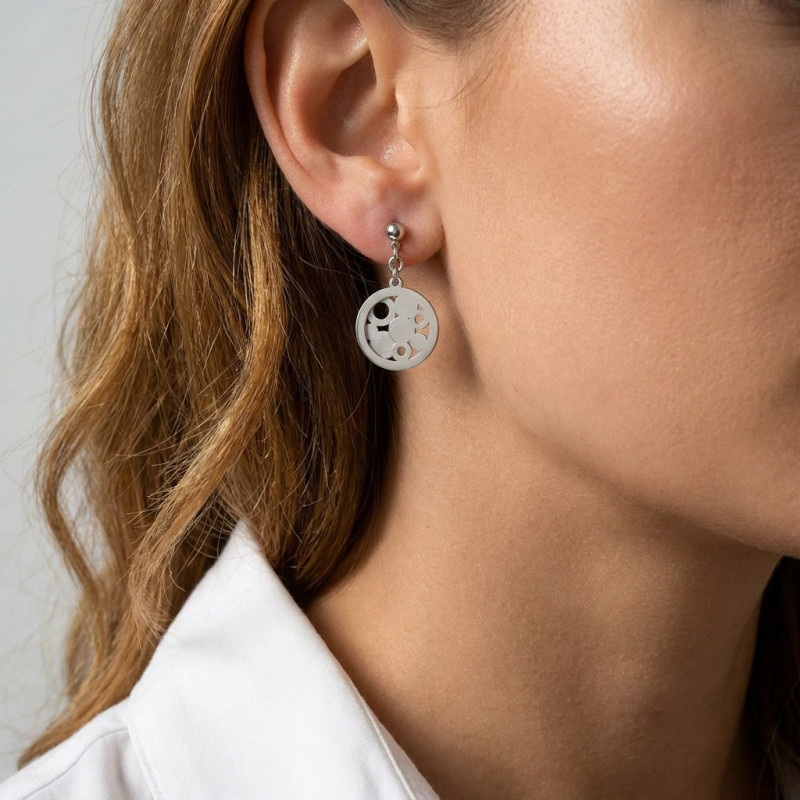 Boucles d'oreilles pendantes Argent Rhodié Cercles porté