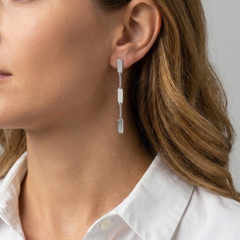Boucles d'oreilles Pendantes Argent Rhodié Chaînette porté