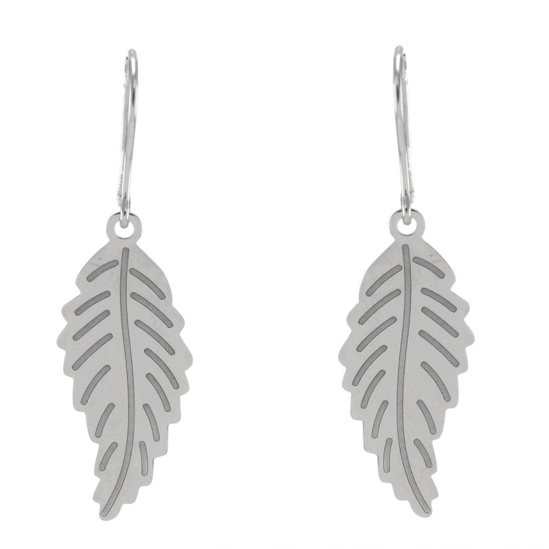 Boucles D'oreilles Pendantes En Argent Sterling 925 Rhodié - Motif Branche Et Feuilles, Neuf Avec étiquettes