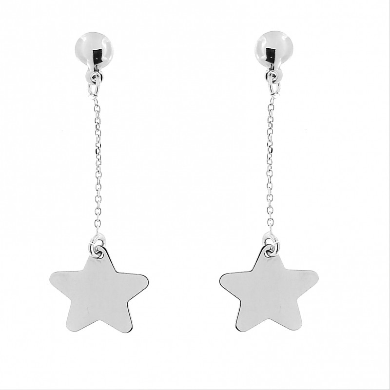 Boucles d'oreilles pendantes argent rhodié  motif étoile