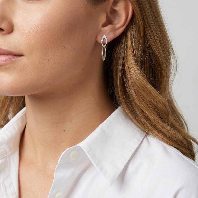 Boucles d'oreilles Pendantes Argent Rhodié Navettes porté