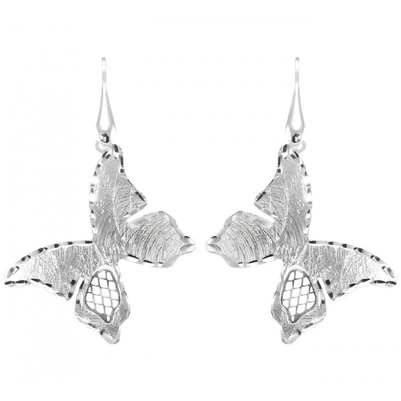 Boucles d'oreilles pendantes argent rhodié papillon
