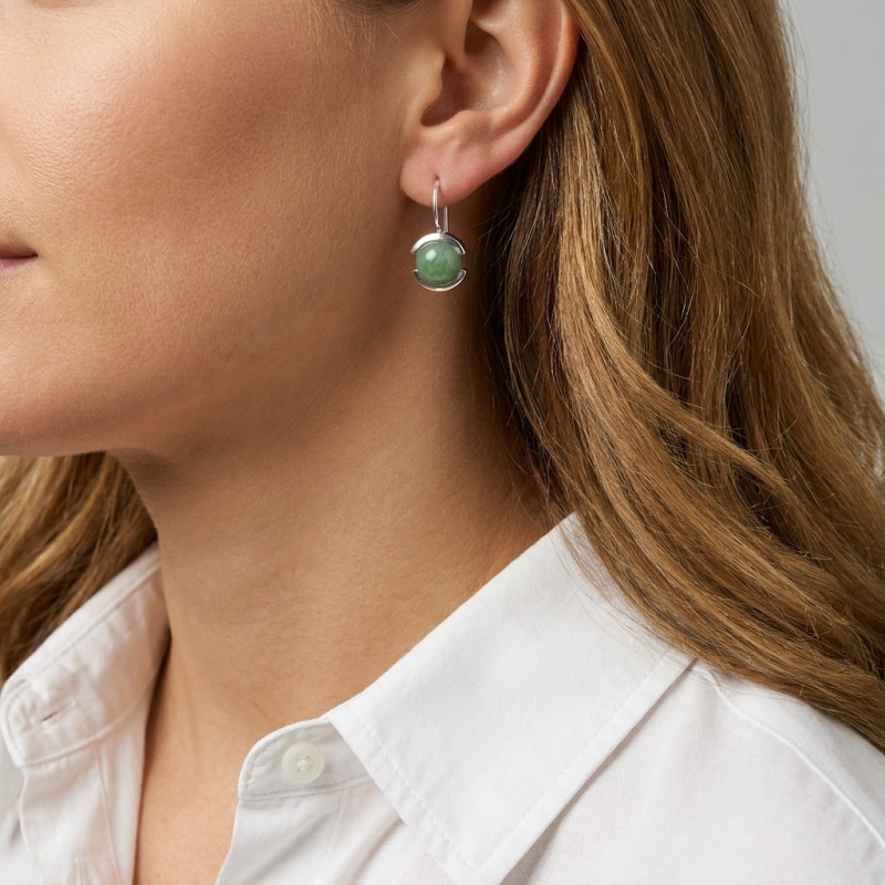 Boucles d'oreilles Pendantes Aventurine Ronde 10mm porté
