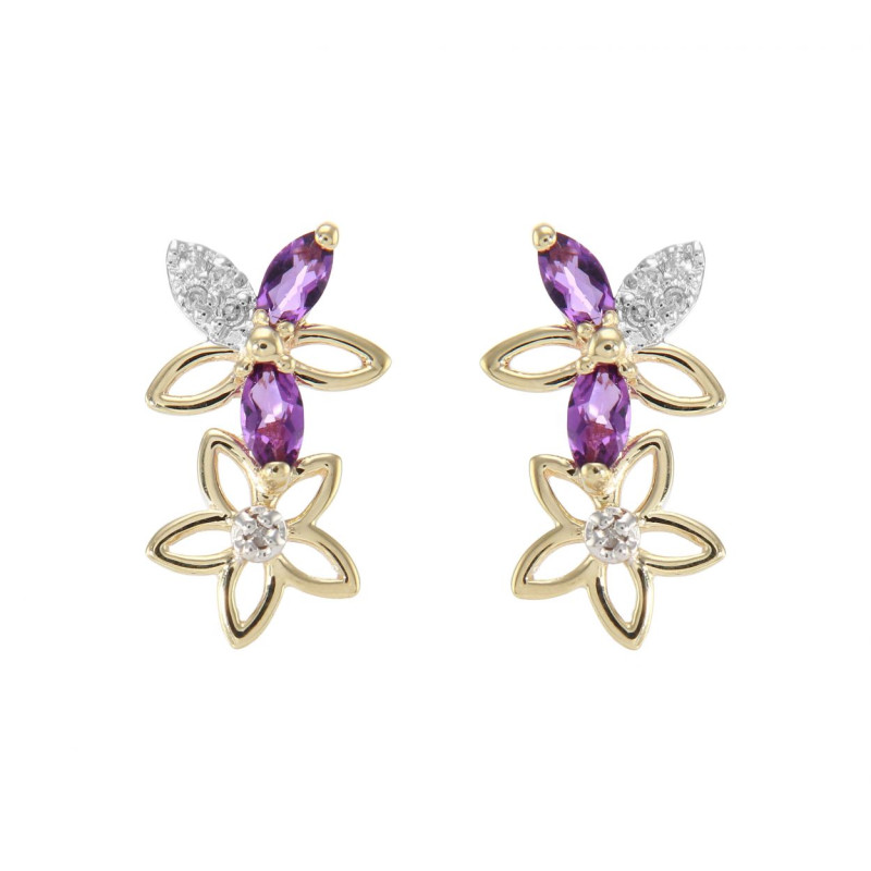 Boucles D'oreilles Pendantes Or Jaune 18k - Flocons De Neige Fleuris - 3g - Occasion