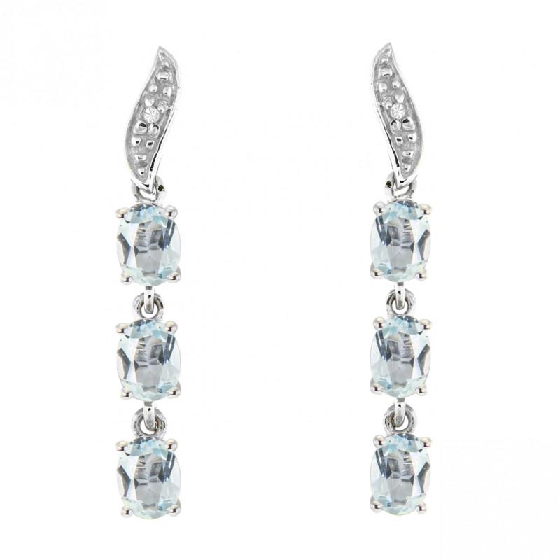 Boucles D'oreilles Pendantes En Cristal Bleu Aigue-marine - Plaqué Or 18 Carats - Neuves Avec étiquettes Bijouxia