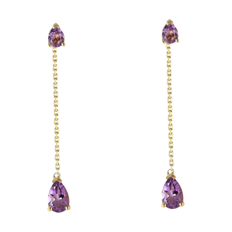 Boucles D'oreilles Pendantes En Acier Et Améthyste - Fabriqué En France, Neuf Avec étiquettes