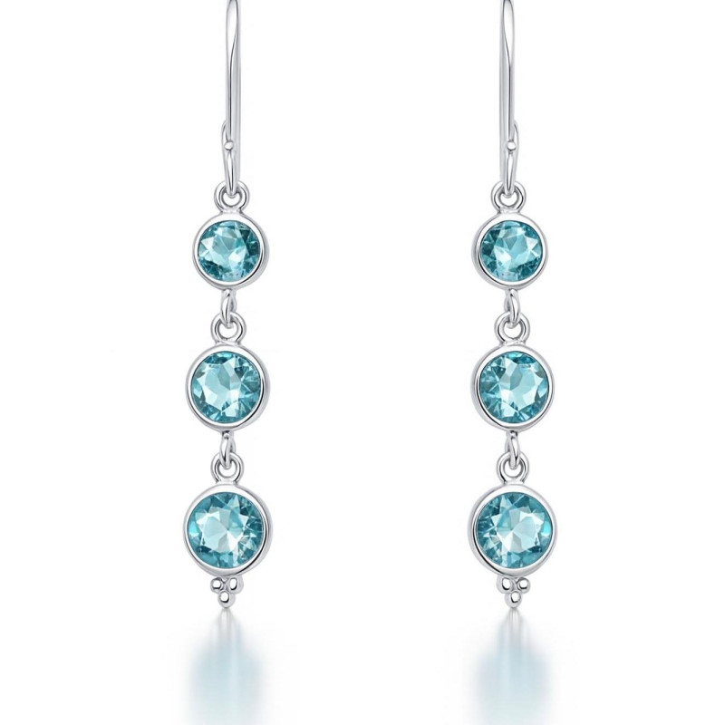 Boucles D'Oreilles Argent 925 – Topaze Bleue Ronde – Style Goutte – Silverspeck