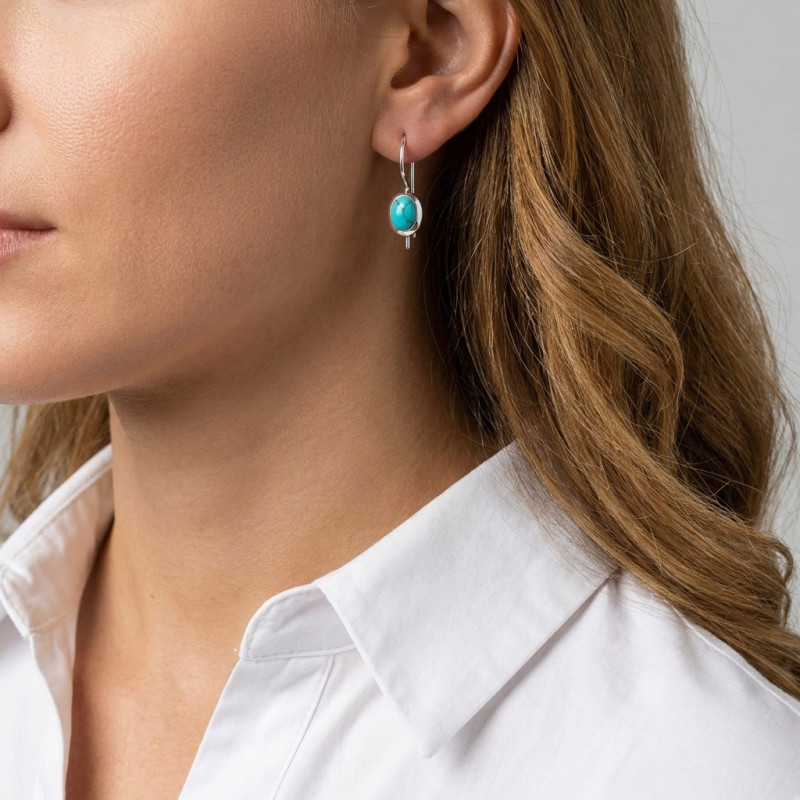 Boucles d'oreilles Pendantes Turquoise Reconstituée Ovales 7x5mm Argent 925 porté