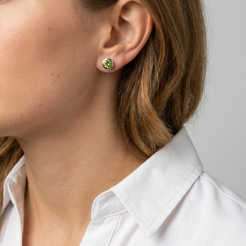 Boucles d'oreilles Péridot Rond 5mm Argent porté