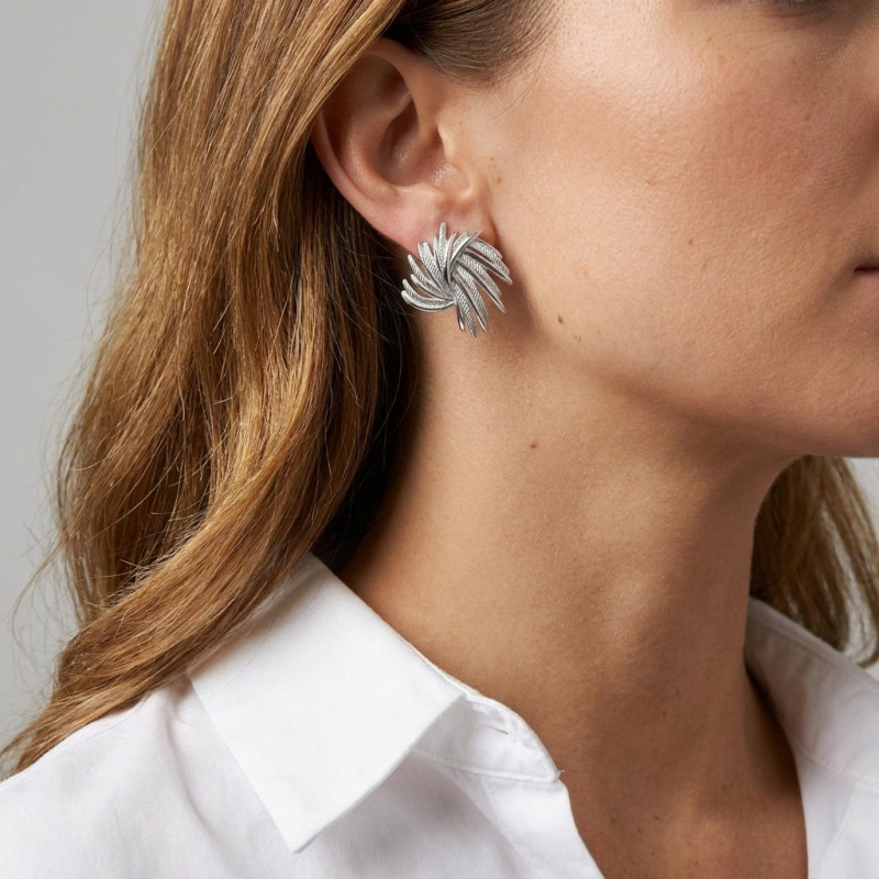Boucles d'oreilles puces Argent 925 Effet plume porté