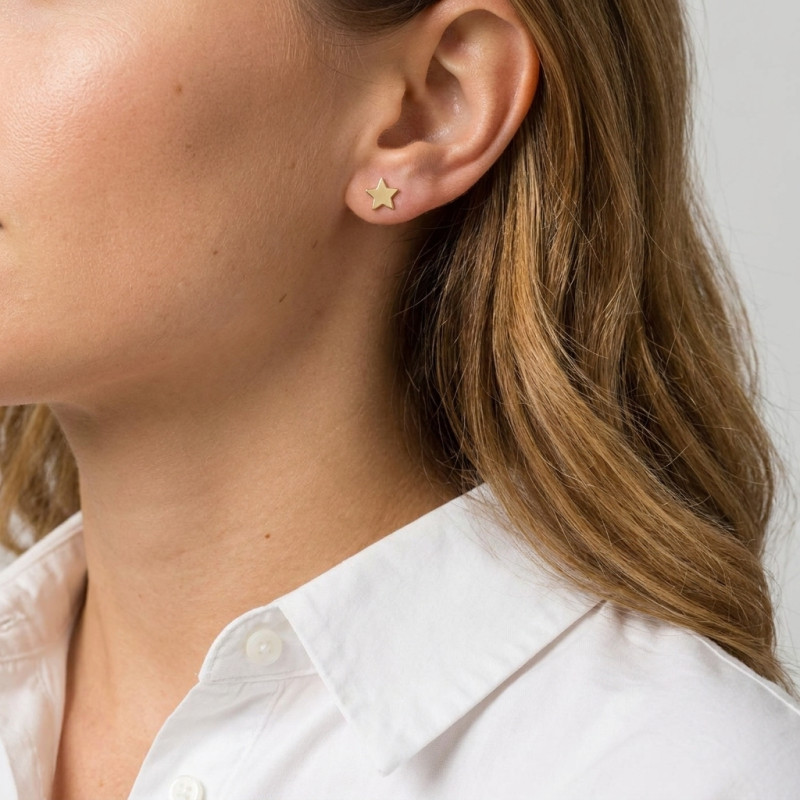 Boucles d'oreilles Puces Argent Doré Etoile porté