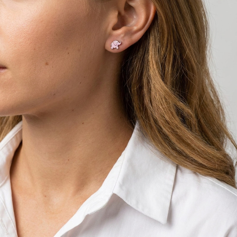 Boucles d'oreilles Puces Argent Enfant Elephant Email porté