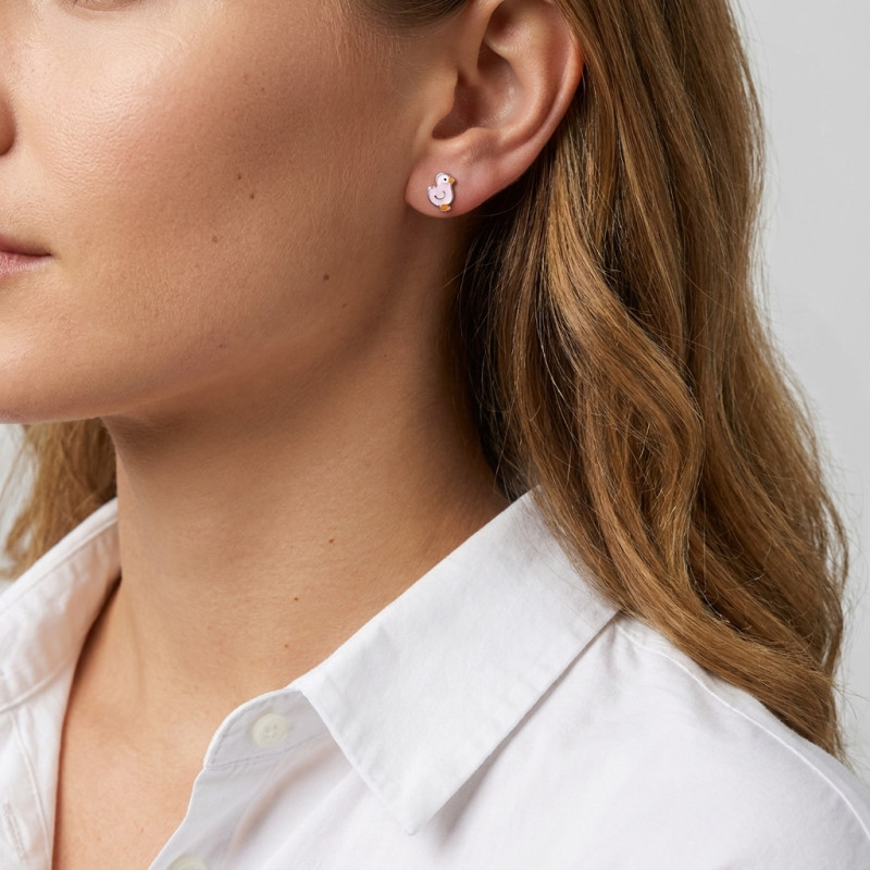 Boucles d'oreilles Puces Argent Enfant Poussin Email porté
