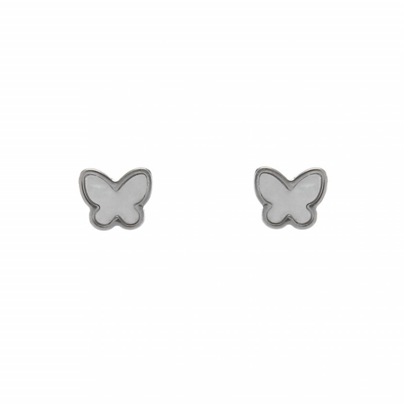 Boucles d'oreilles puces Argent Rhodié papillon en nacre