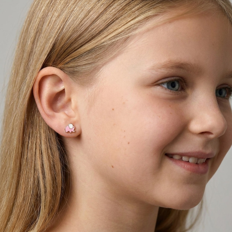Boucles d'oreilles puces Or Jaune 375 Eléphant porté