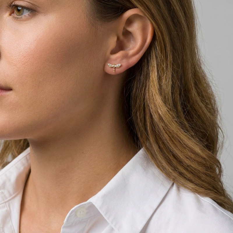 Boucles d'oreilles puces Or Jaune 375 Libellule et oxydes porté