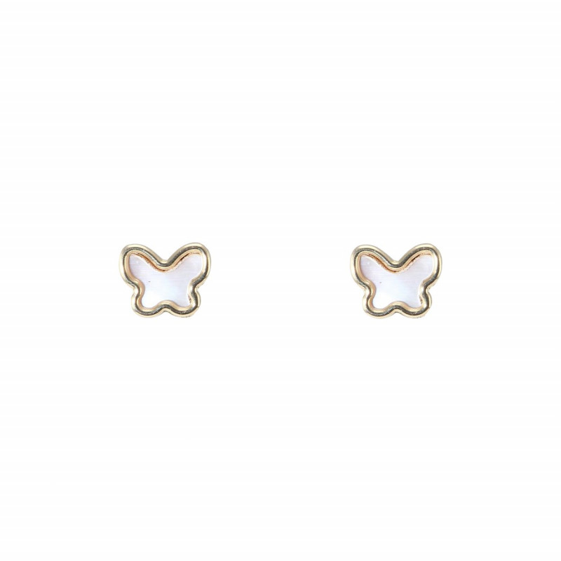 Boucles d'oreilles puces Or Jaune 375 Papillon en nacre