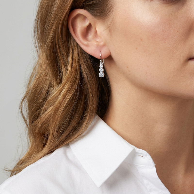 Boucles d'oreilles Trilogie Argent 925 Oxyde de Zirconium porté