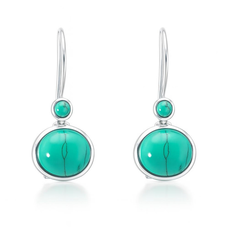 Boucles D'oreilles Clips Vintage - Métal Argenté Et Pierre Turquoise - Très Bon état