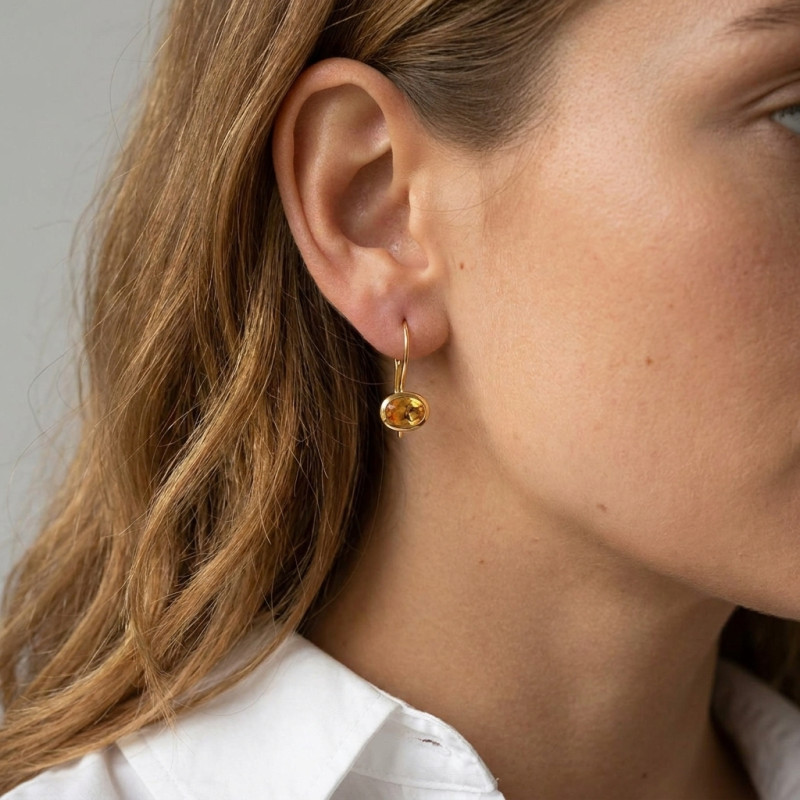 Boucles d'oreilles Vermeil Citrine Ovale 7x5mm porté