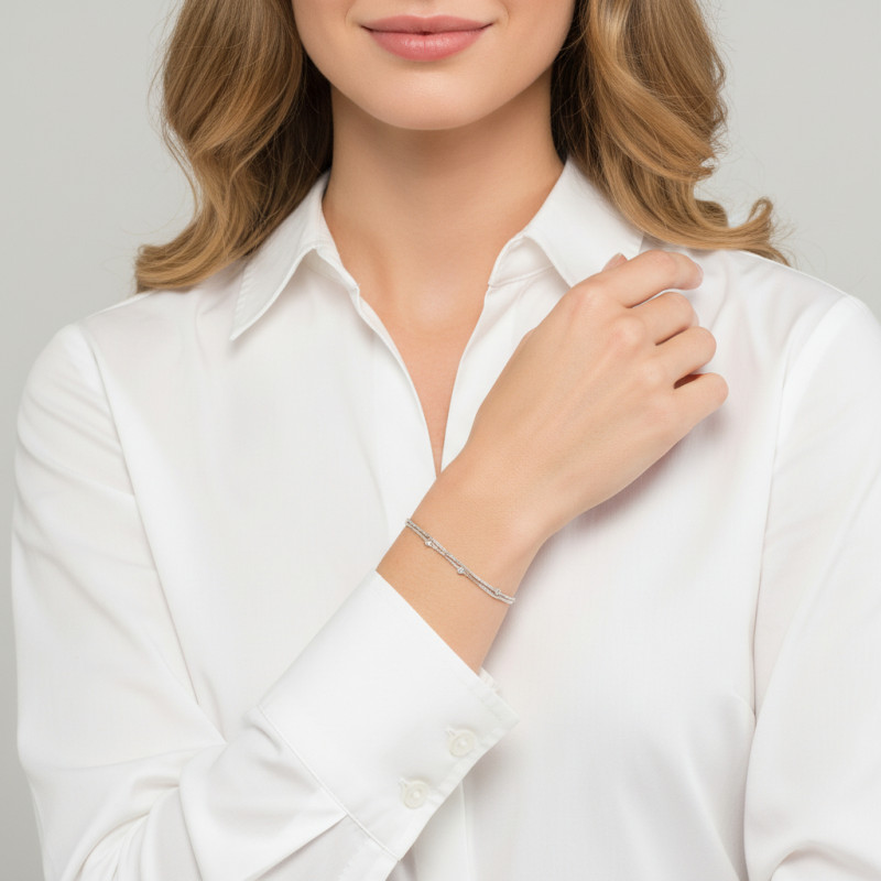 Bracelet Argent 3 rangs avec oxydes de zirconium porté
