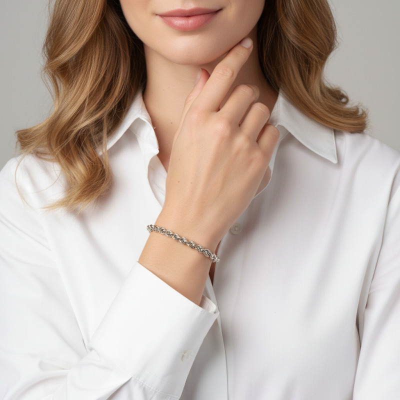 Bracelet Argent 925 2 tons Maille fantaisie porté