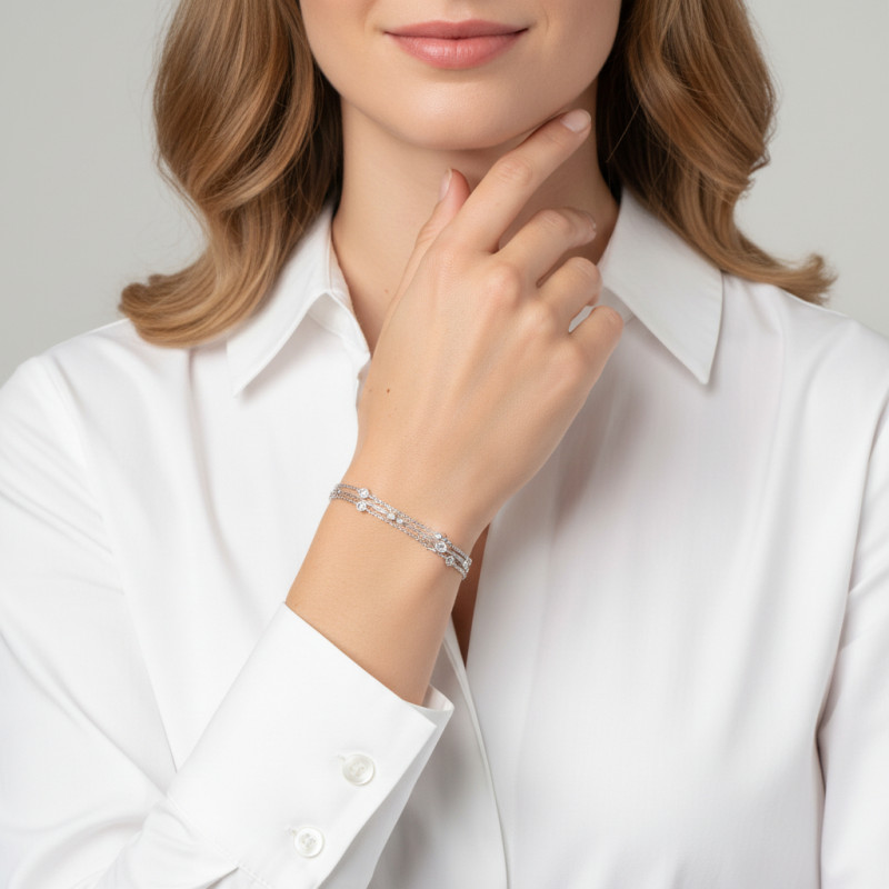 Bracelet Argent 925 3 rangs et oxydes de zirconium porté