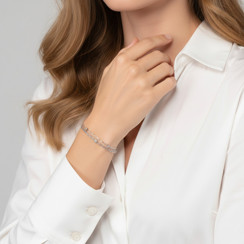 Bracelet Argent 925 3 rangs porté