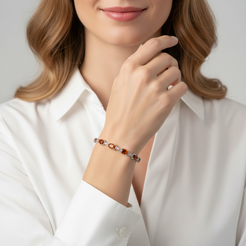 Bracelet  Argent 925 Ambre Poire 8mm x 20cm porté