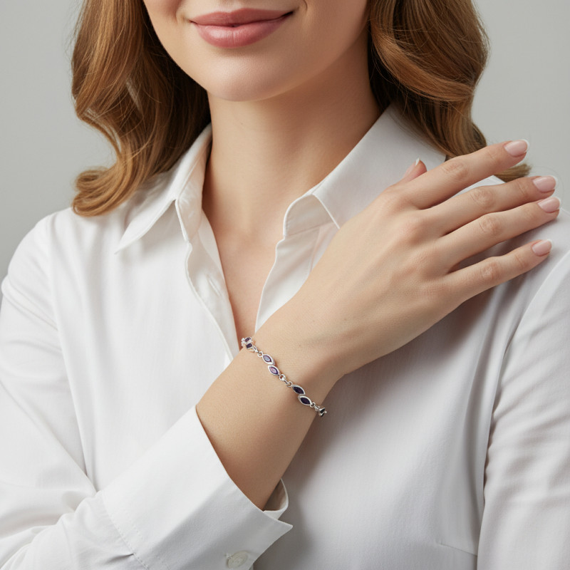 Bracelet Argent 925 Améthyste Navette 6x3mm porté