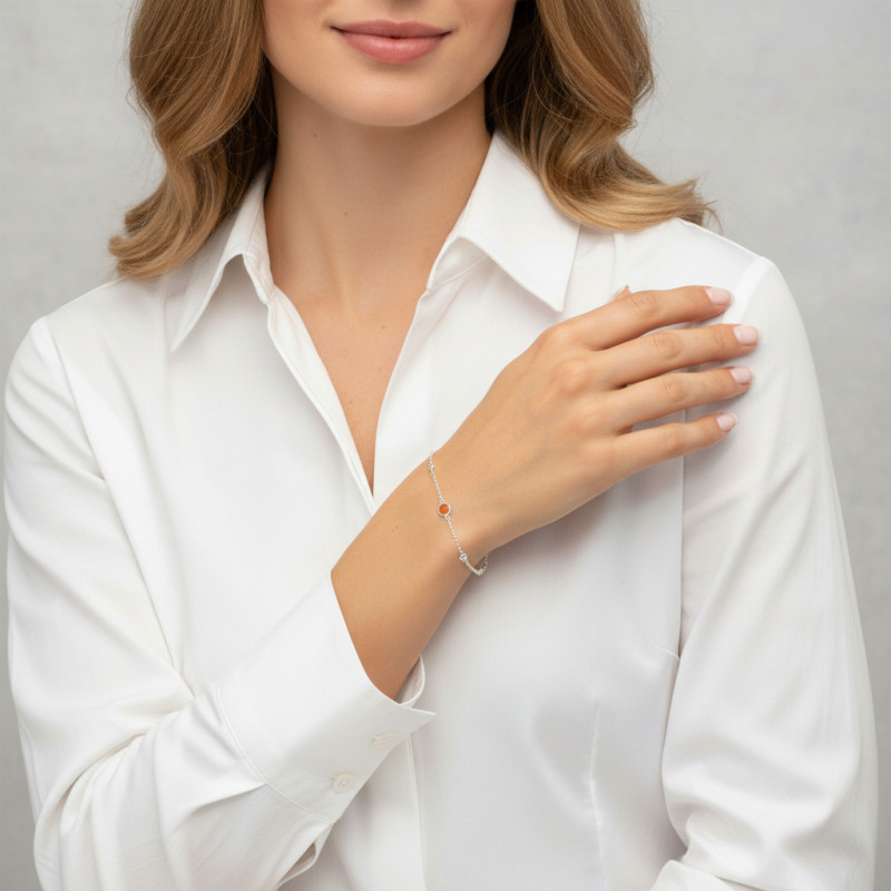 Bracelet Argent 925 Cornaline et Oxyde de zirconium porté