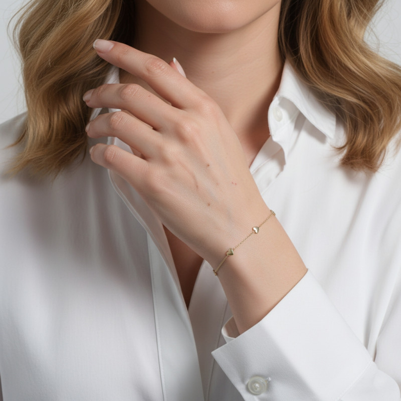 Bracelet Argent 925 doré Coeurs porté