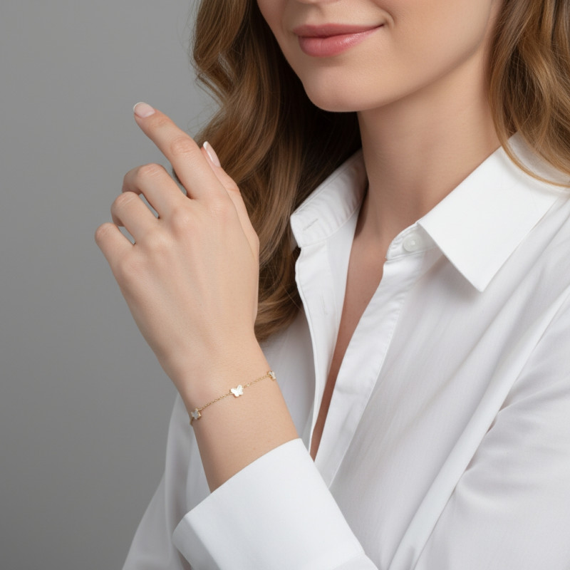 Bracelet Argent 925 doré Papillons nacre porté