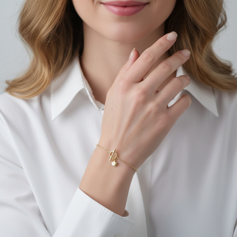 Bracelet Argent 925 doré Trèfles porte bonheur porté