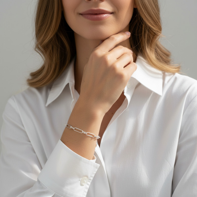 Bracelet Argent 925 Infinis et maillons rectangles porté