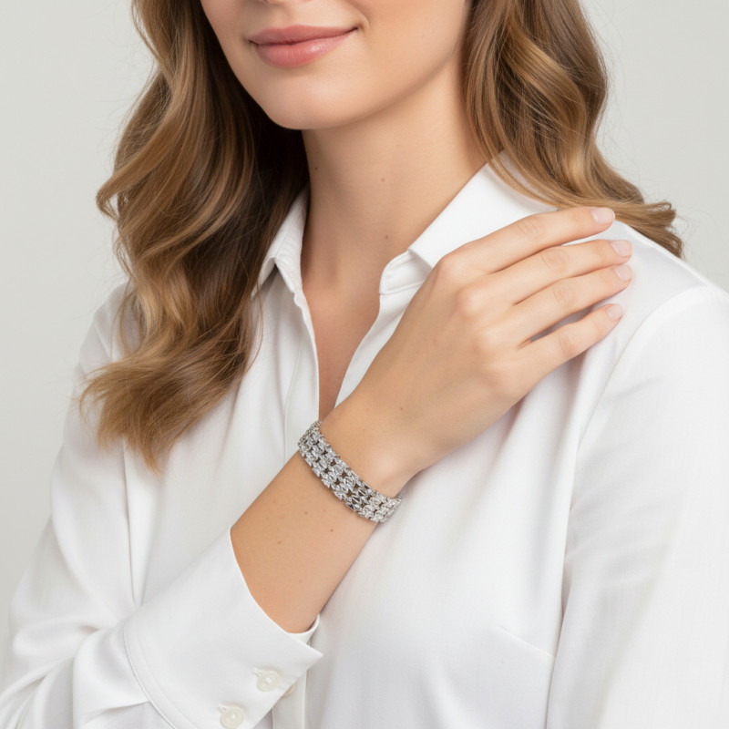 Bracelet Argent 925 Large Maille fantaisie porté
