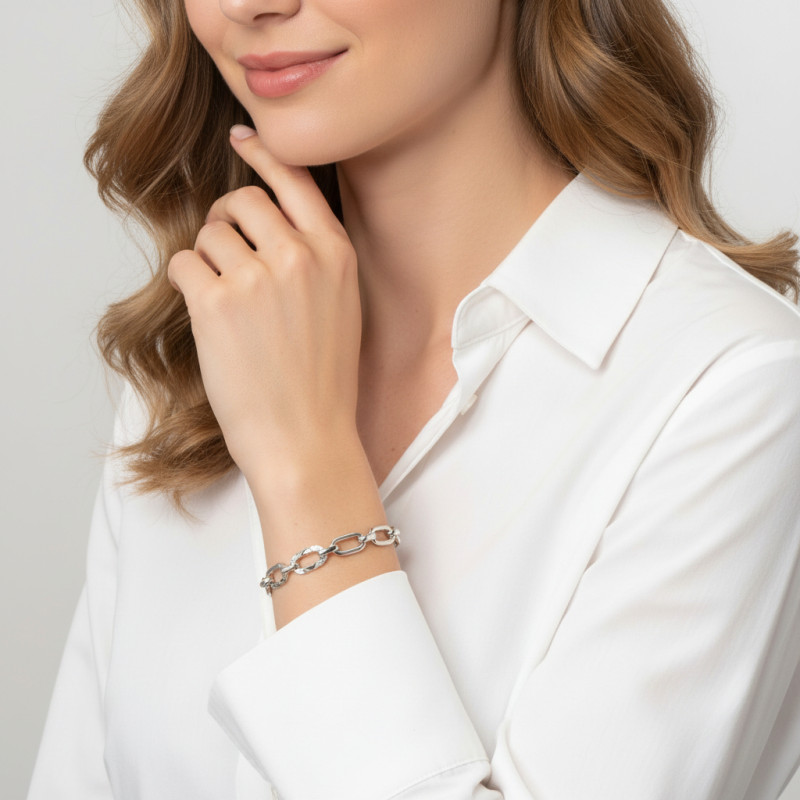 Bracelet Argent 925 Maillons martelés porté