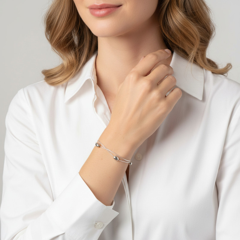 Bracelet Argent 925 Motifs argent ovales porté