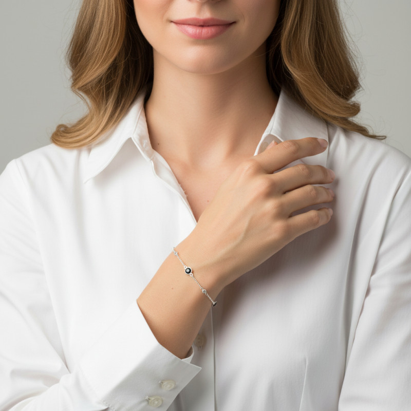 Bracelet Argent 925 Onyx et Oxyde de zirconium porté