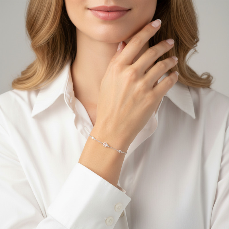 Bracelet Argent 925 Quartz Rose et Oxyde de zirconium porté