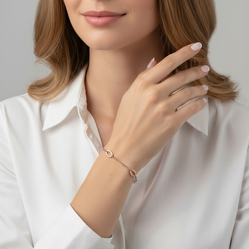 Bracelet Argent 925 Rhodié 2 tons porté